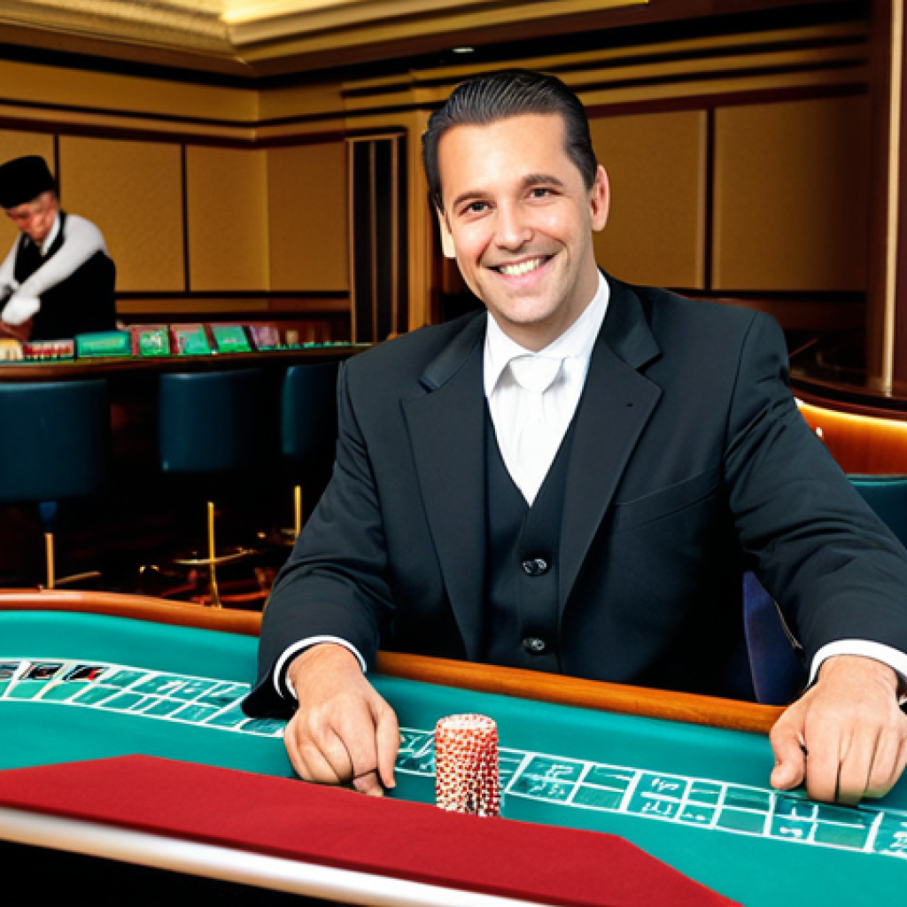 카지노 딜러 연봉 협상 성공 사례 - Confident Croupier**

"A confident, fully clothed croupier in appropriate professional attire, seate...