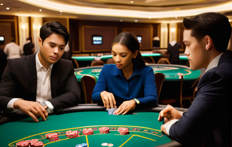 카지노 딜러 고용 안정성과 미래 - A modern, dynamic image featuring a professional male live casino dealer, in his 30s, dressed in a s...